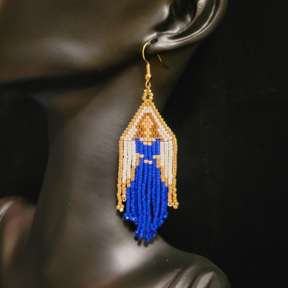 Lady Dark Blue Dress Beaded Earrings - Picture 4 of 4